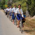 Школы большие, с обширными территориями и пафосными зданиями. Школьники съезжаются с окрестных деревень на велосипедах,
            сине-белыми стайками заполняя дороги на километры вокруг.