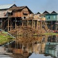 Деревня со звучным названием Кампонг Плюк (Kampong Phluk) расположена не на самом озере, а в устье впадающей в Тонлесап реки. В сухой сезон часть деревенской улицы оказывается выше уровня воды и по ней можно побродить пешком.