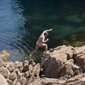 Обалдев от жары отдельные товарищи полезли купаться и вообще всячески прыгать по окрестным скалам.
            